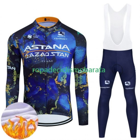 Invierno Maillot y Culotte Largos con Tirantes Astana Qazaqstan 2024 Hombres