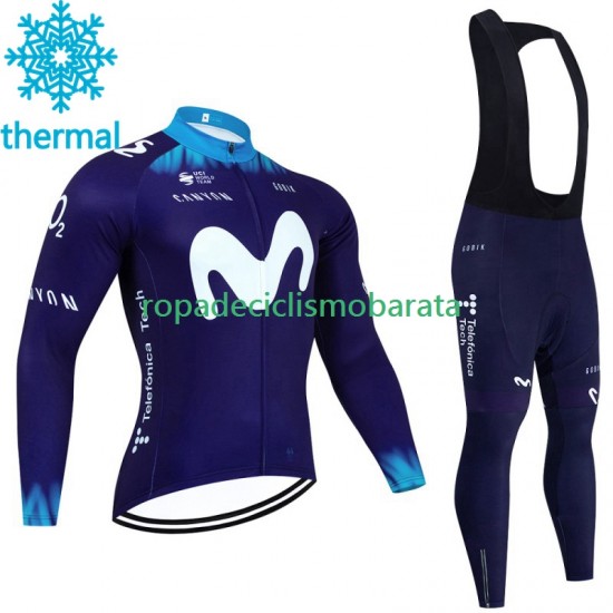 Invierno Maillot y Culotte Largos con Tirantes Movistar 2023 Hombres