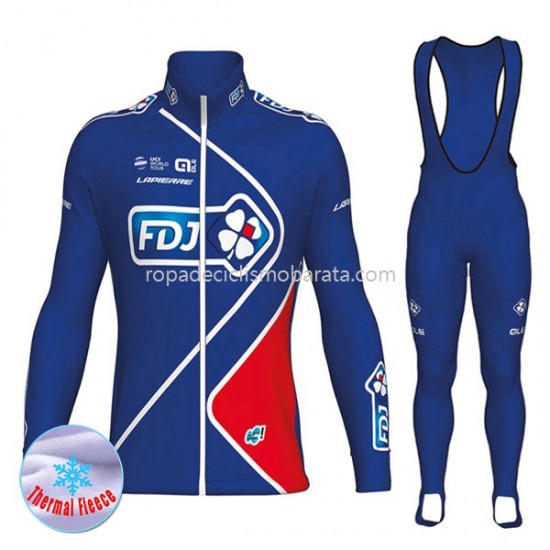 Invierno Maillot y Culotte Largos con Tirantes 2017 FDJ Mujeres M002