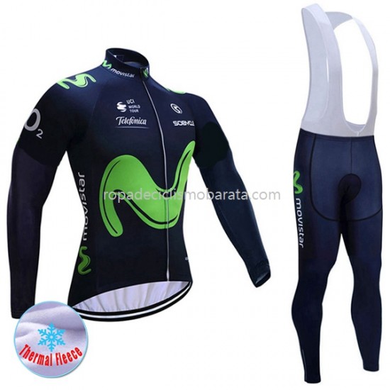 Invierno Maillot y Culotte Largos con Tirantes 2017 Movistar Team Mujeres M001